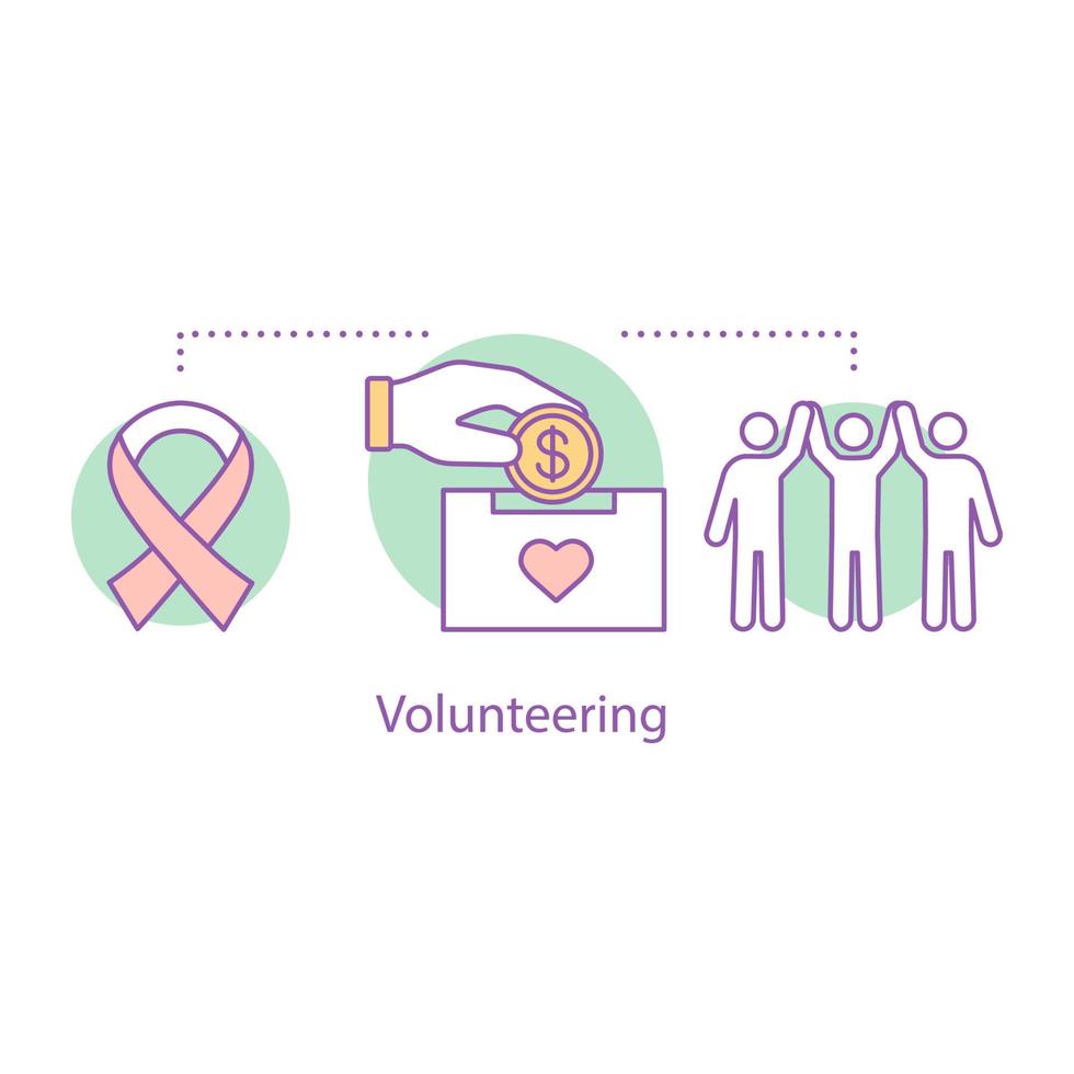 icona del concetto di volontariato. illustrazione della linea sottile di idea di beneficenza. raccolta fondi. donazione. organizzazione di supporto dell'hiv. disegno vettoriale isolato contorno
