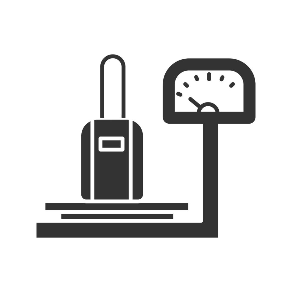 icona del glifo con bilancia per bagagli. controllo del peso del bagaglio. simbolo di sagoma. spazio negativo. illustrazione vettoriale isolato