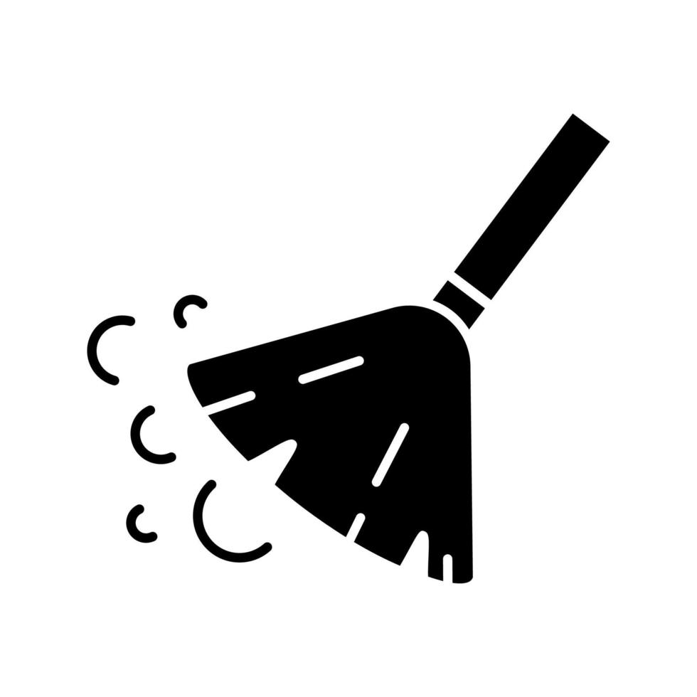 icona del glifo con scopa spazzante. pulizia. pavimento spazzante. simbolo di sagoma. spazio negativo. illustrazione vettoriale isolato