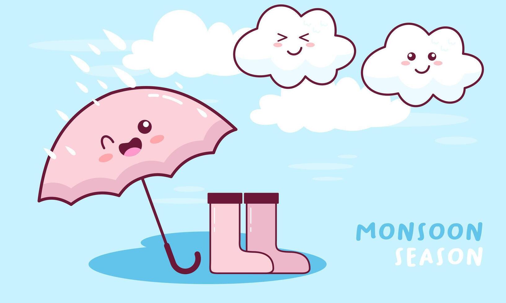 monsone stagione illustrazione con ombrelli vettore