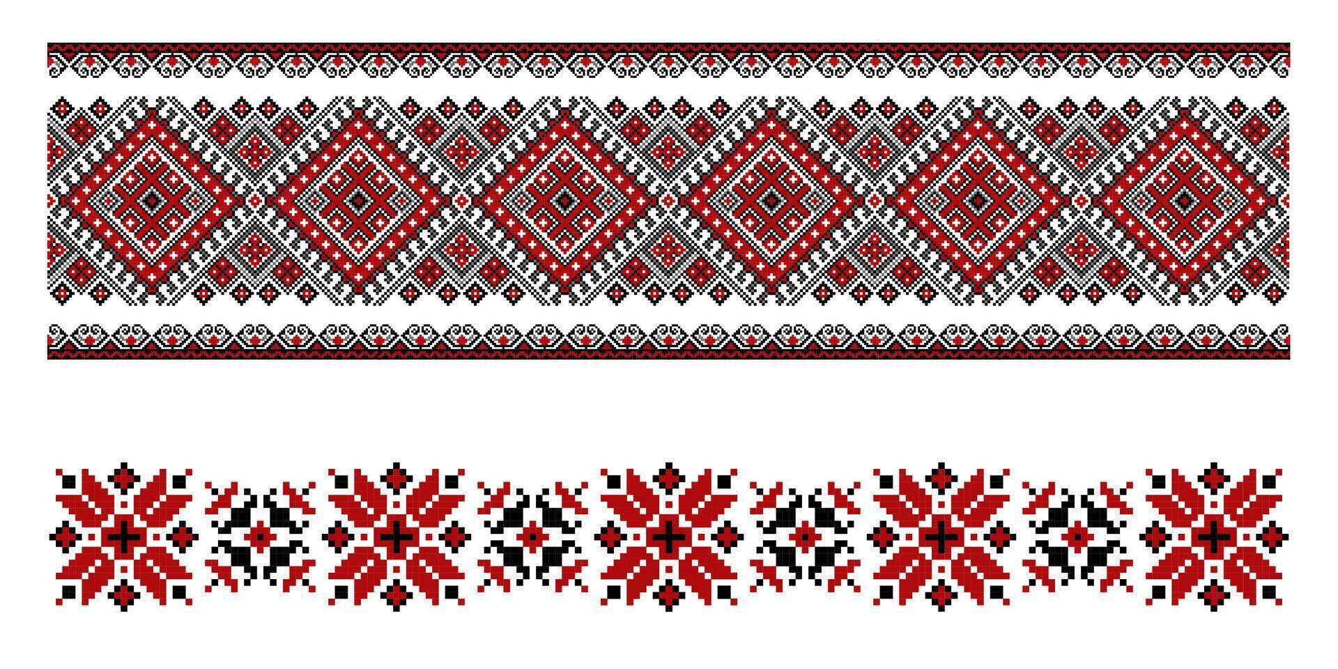 impostato di modificabile colorato senza soluzione di continuità etnico ucraino tradizionale attraversare punto modelli per ricamo cucire. floreale e geometrico ornamenti. vettore illustrazione