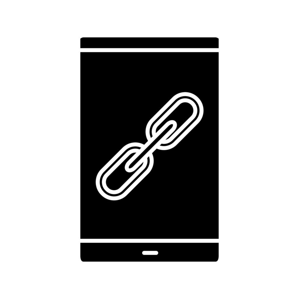 telefono cellulare con icona del glifo lineare segno di collegamento. simbolo di sagoma. collegamento ipertestuale. connessione. spazio negativo. illustrazione vettoriale isolato