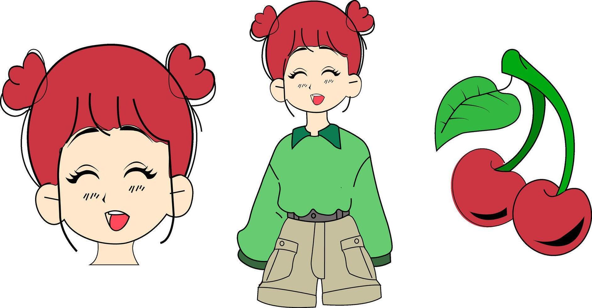 un' ragazza con rosso capelli, ciliegia, disegno di un' ragazza vettore