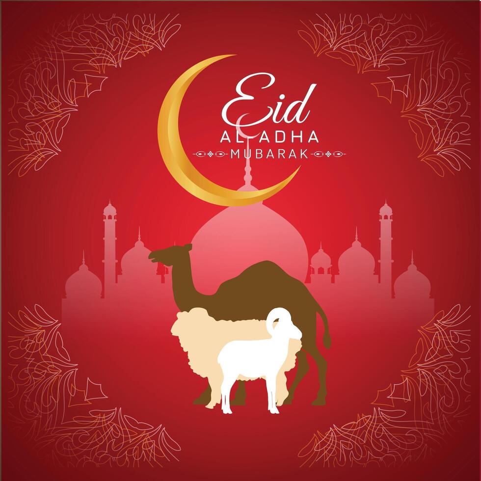 eid ul adha bandiera unico disegno, bakra eid moschea e capra, cammello, vettore arte