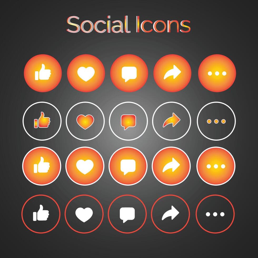leggero arancia tema impostato di generico sociale media utente interfaccia icone. piace, commento, Condividere e Salva icone. sociale media piatto icona. vettore
