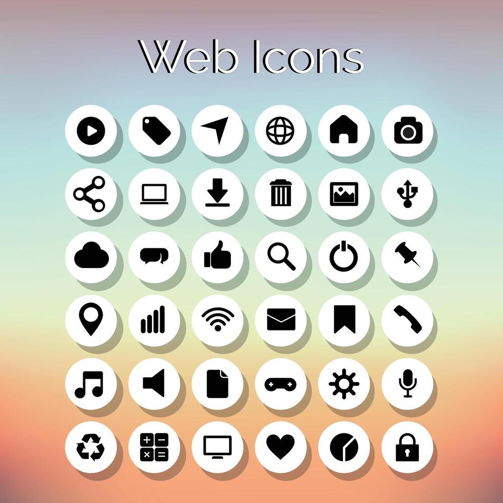 sito web icone impostato di 36 applicazione icone bianca e nero colorato icone pendenza sfondo tavoletta vettore