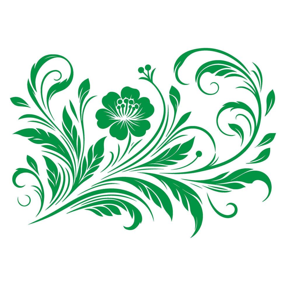 ai generato mano disegnare di bellissimo floreale ornamento verde le foglie e contorno fiore floreale design elemento vettore