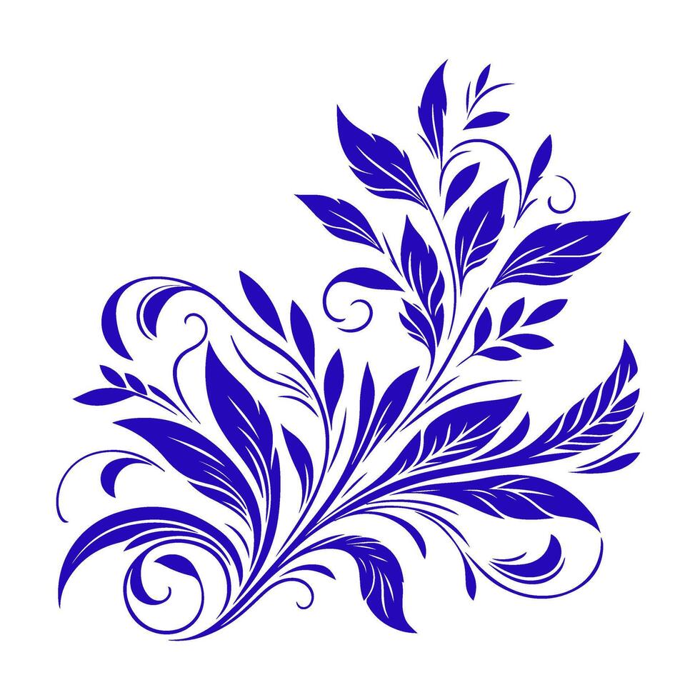 ai generato mano disegnare di bellissimo floreale ornamento blu le foglie. contorno fiore foglia vettore