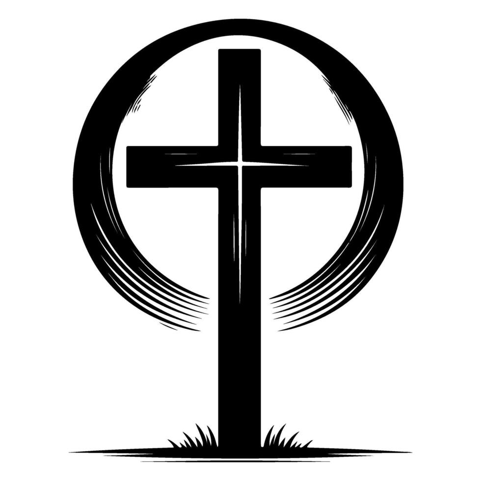 religione cristiano attraversare icona simbolo piatto stile. mano disegnato nero linea schizzo grunge attraversare vettore illustrazione