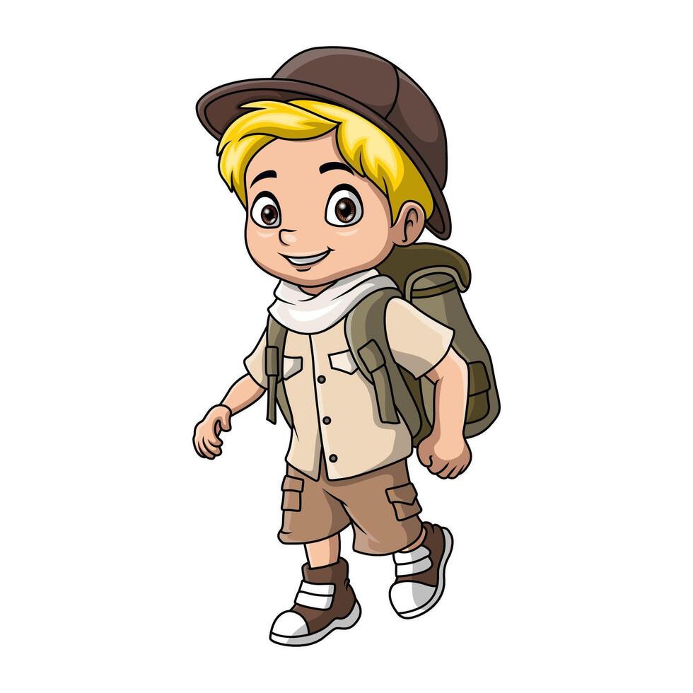 carino esploratore ragazzo cartone animato su bianca sfondo vettore