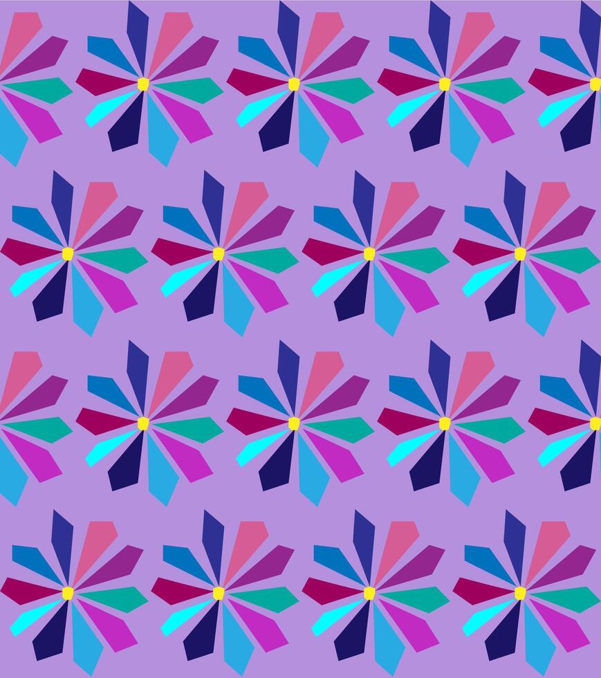 senza soluzione di continuità astratto geometrico struttura nel il modulo di un' blu e rosa floreale modello su un' lilla sfondo vettore