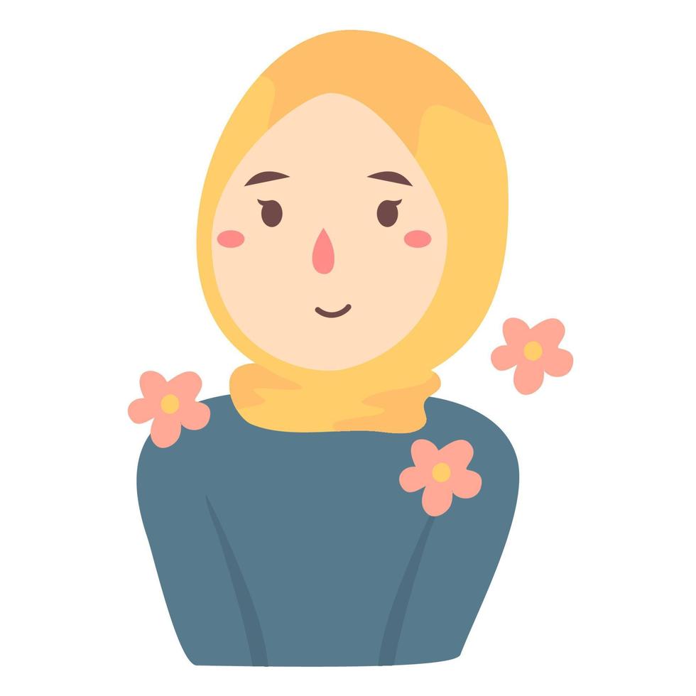 simpatica ragazza hijab cartone animato con fiori vettore