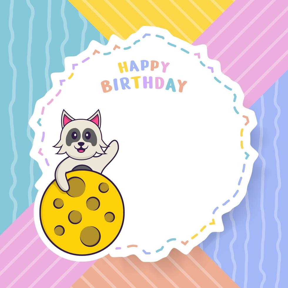 biglietto di auguri di buon compleanno con simpatico personaggio dei cartoni animati di cane. illustrazione vettoriale