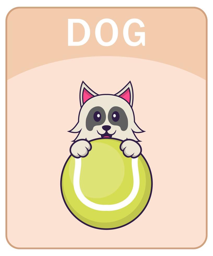 flashcard alfabeto con simpatico personaggio dei cartoni animati di cane. vettore