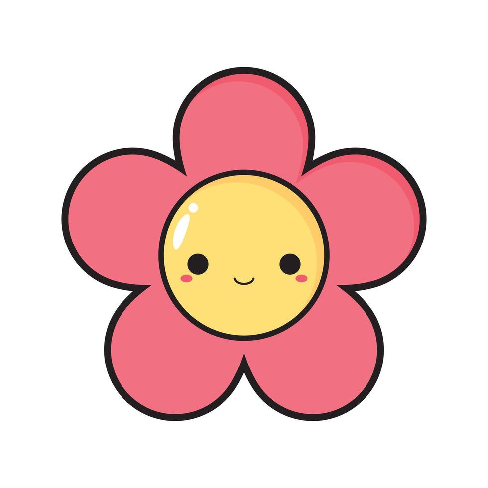 carino kawaii rosa fiore icone. vettore