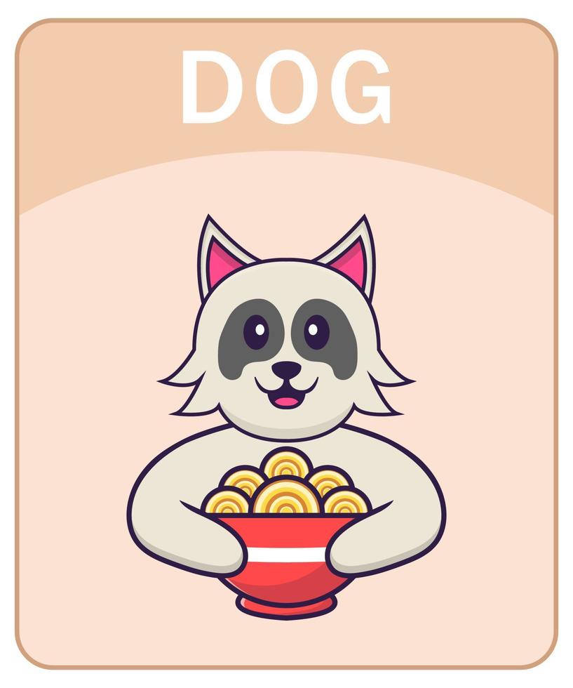 flashcard alfabeto con simpatico personaggio dei cartoni animati di cane. vettore