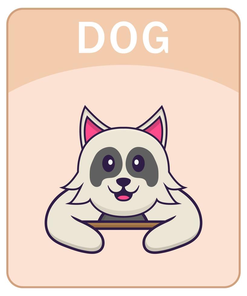 flashcard alfabeto con simpatico personaggio dei cartoni animati di cane. vettore