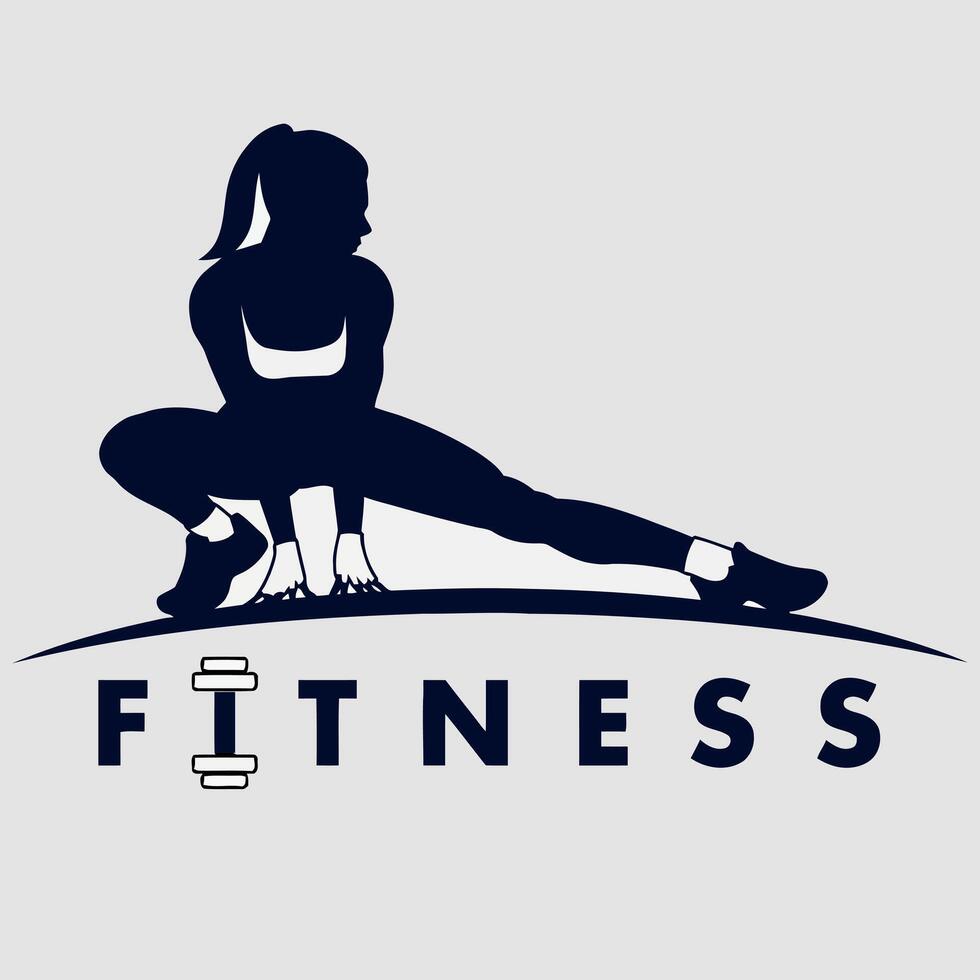 allenarsi logo. fitness, aerobico e allenarsi esercizio nel palestra. fitness donna logo design isolato su bianca sfondo, riscaldamento su e allungamento concetto vettore