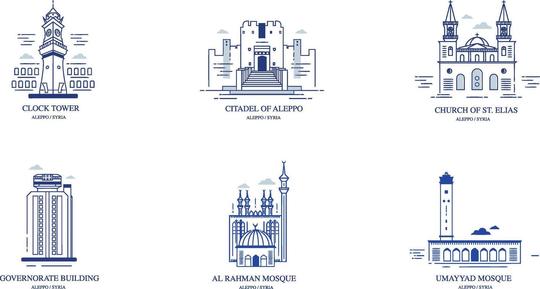 mezzo orientale città icone con urbano punti di riferimento lineare illustrazioni di moderno città vettore