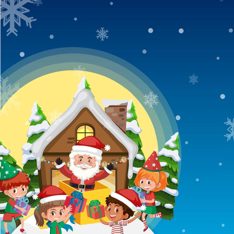 poster per natale con babbo natale e bambini felici vettore