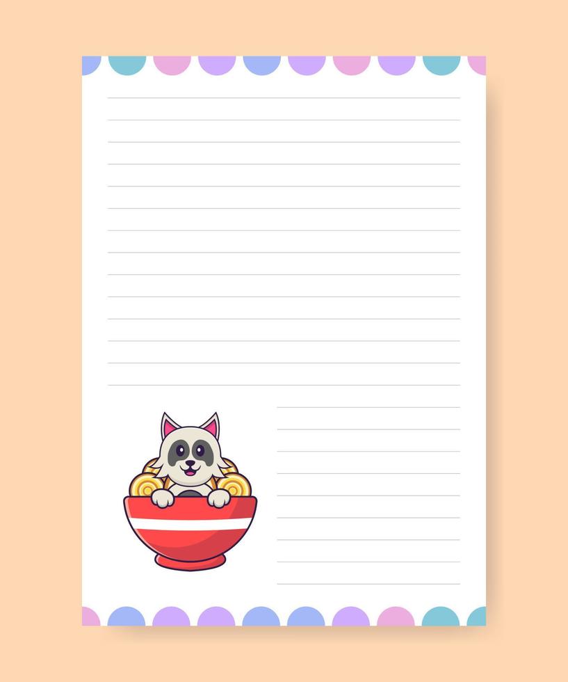 la pagina del pianificatore e la lista delle cose da fare con un simpatico cane. illustrazione vettoriale dei cartoni animati.
