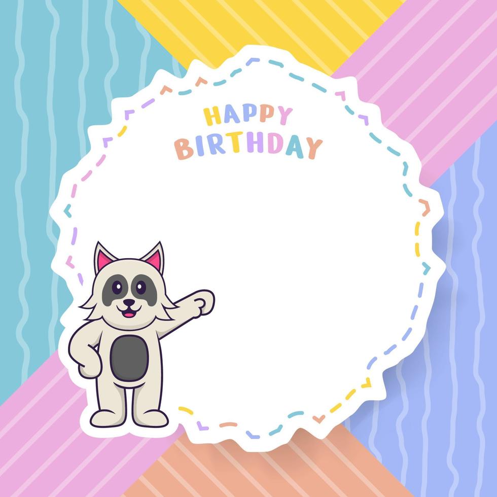 biglietto di auguri di buon compleanno con simpatico personaggio dei cartoni animati di cane. illustrazione vettoriale
