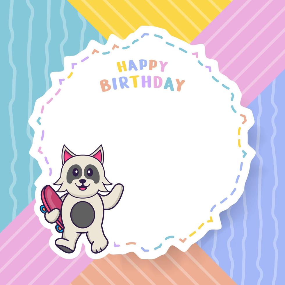 biglietto di auguri di buon compleanno con simpatico personaggio dei cartoni animati di cane. illustrazione vettoriale