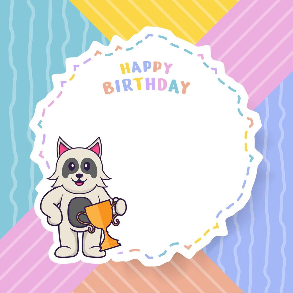 biglietto di auguri di buon compleanno con simpatico personaggio dei cartoni animati di cane. illustrazione vettoriale