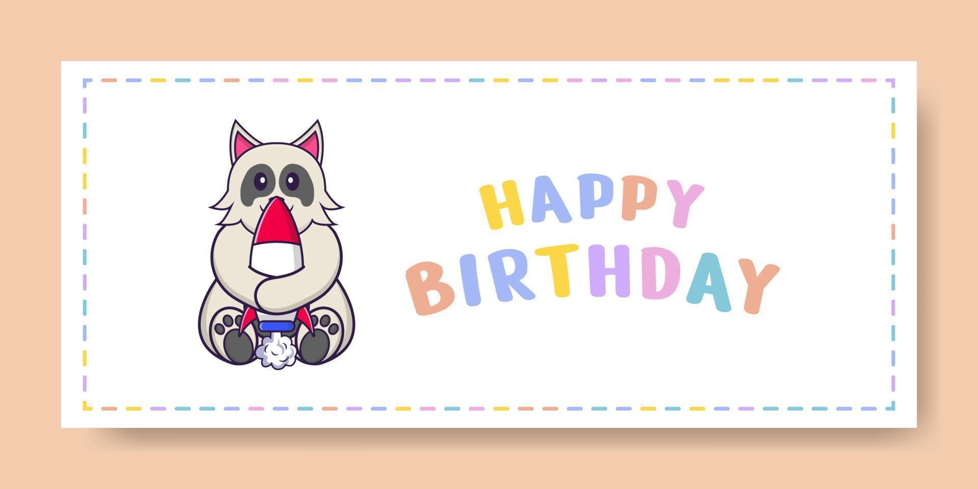 banner di buon compleanno con simpatico personaggio dei cartoni animati di cane. illustrazione vettoriale