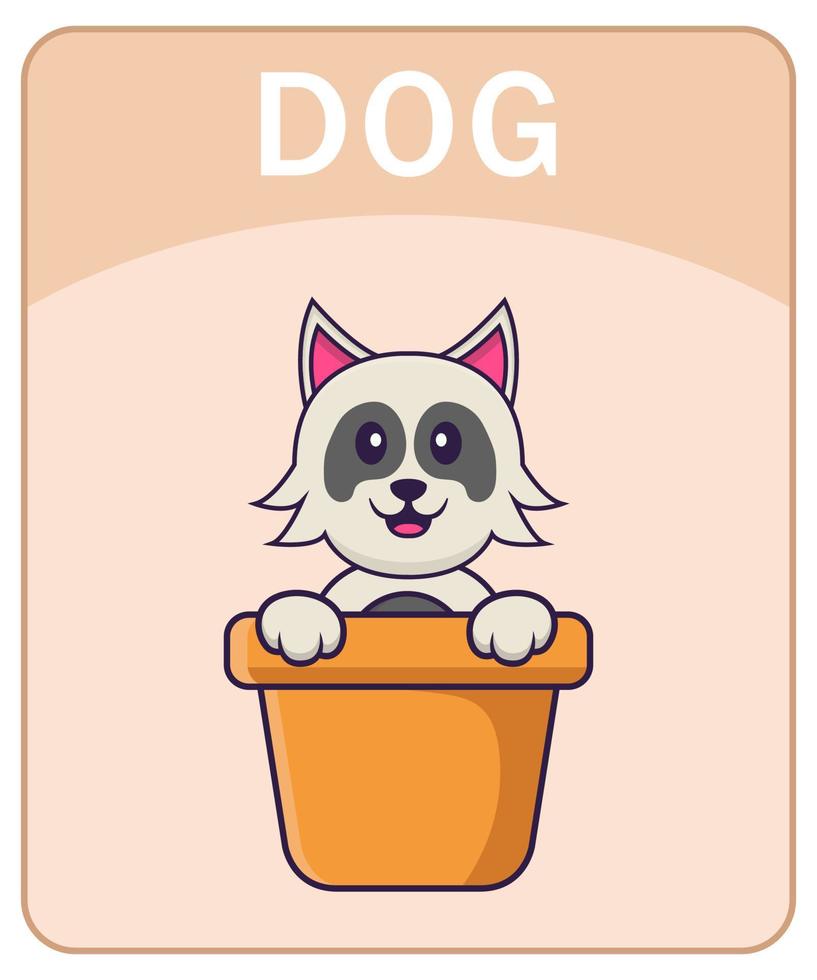 flashcard alfabeto con simpatico personaggio dei cartoni animati di cane. vettore