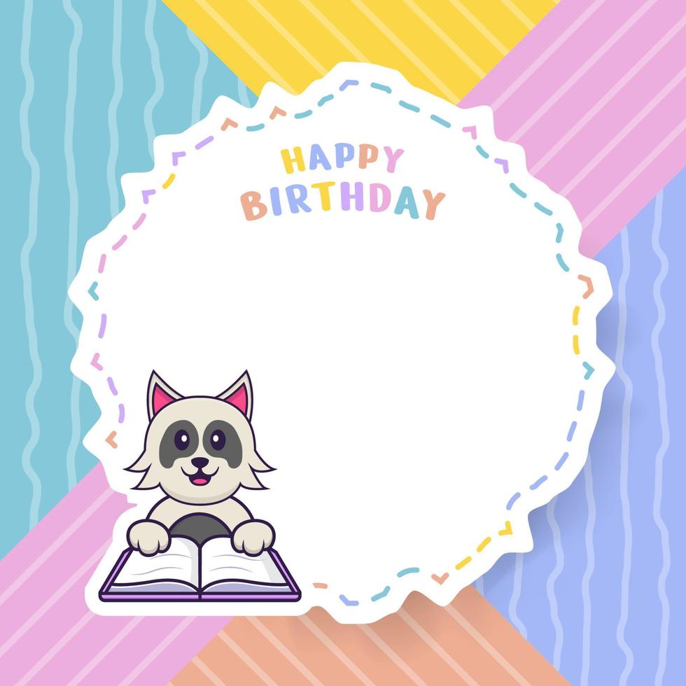 biglietto di auguri di buon compleanno con simpatico personaggio dei cartoni animati di cane. illustrazione vettoriale