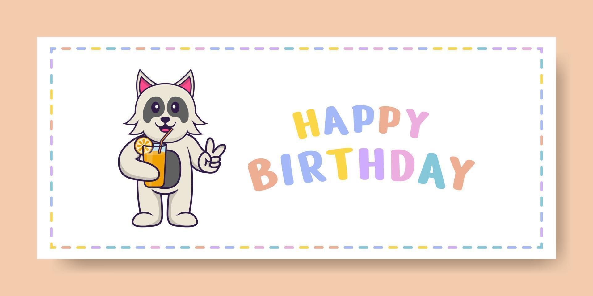 banner di buon compleanno con simpatico personaggio dei cartoni animati di cane. illustrazione vettoriale