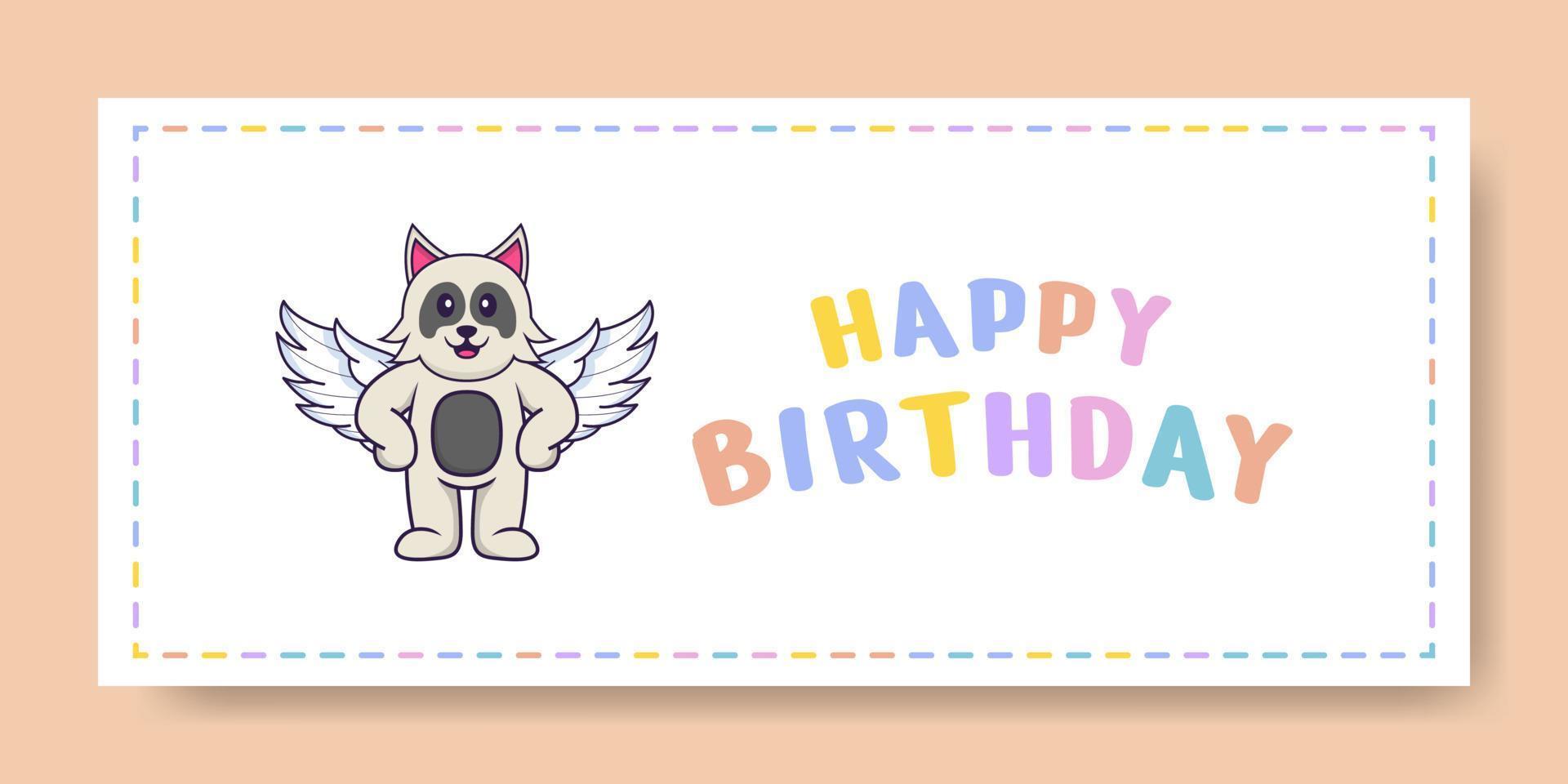 banner di buon compleanno con simpatico personaggio dei cartoni animati di cane. illustrazione vettoriale