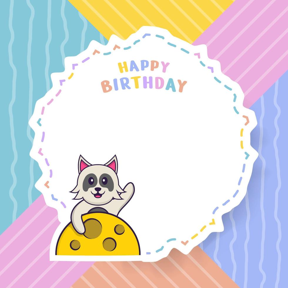 biglietto di auguri di buon compleanno con simpatico personaggio dei cartoni animati di cane. illustrazione vettoriale