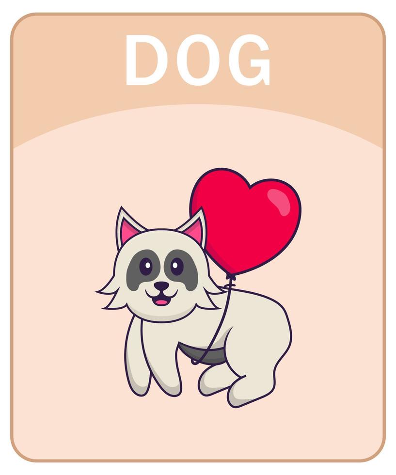 flashcard alfabeto con simpatico personaggio dei cartoni animati di cane. vettore