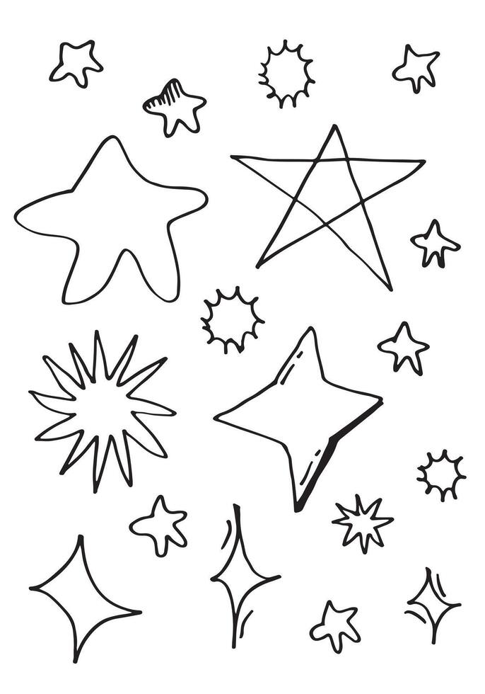 set di stelle disegnate a mano. raccolta di scarabocchi di stelle su sfondo bianco. vettore