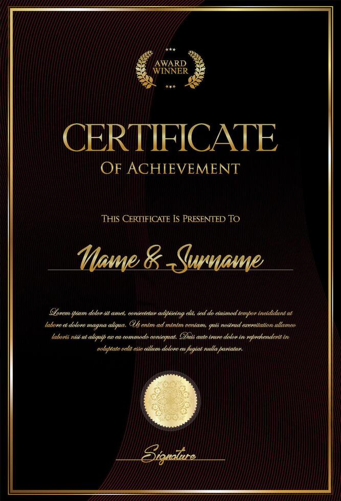 certificato o diploma modello nero design vettore illustrazione