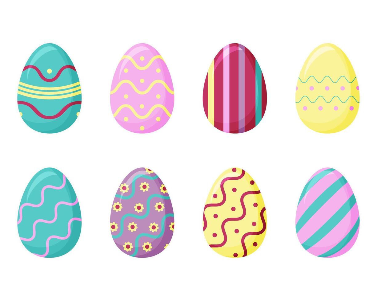 un' impostato di Pasqua uova. colorato uova per il luminosa Pasqua vacanza vettore