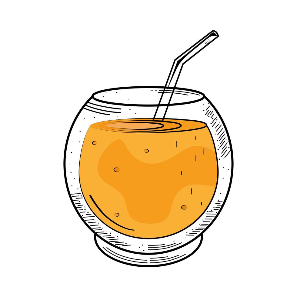 aranciata in vetro con icona disegno cannuccia vettore