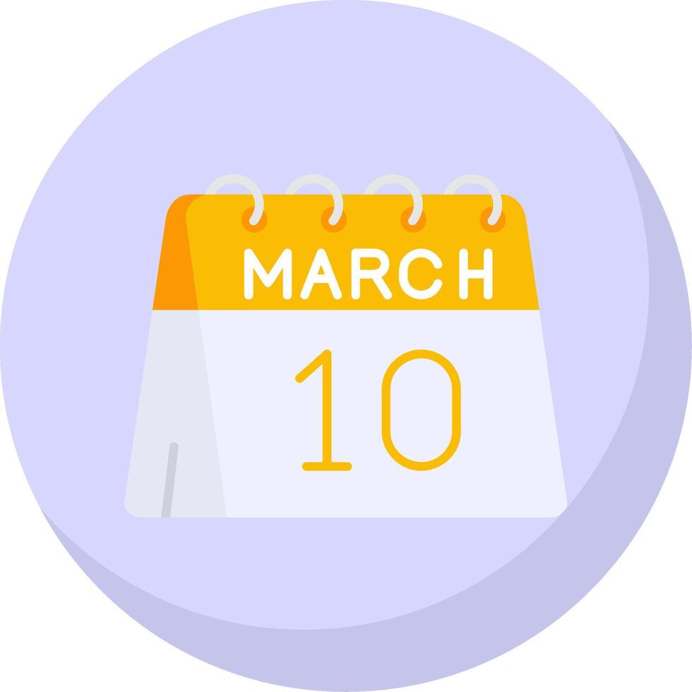 10 ° di marzo glifo piatto bolla icona vettore