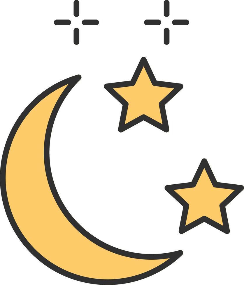 Luna e stella linea pieno leggero icona vettore