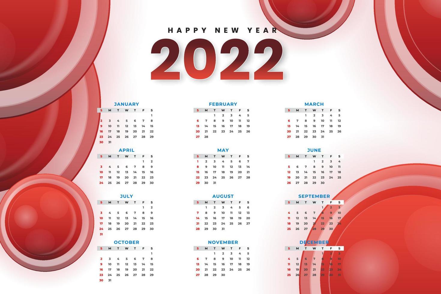 modello di calendario mensile per l'anno 2022. la settimana inizia di domenica. calendario da parete in stile minimalista. vettore