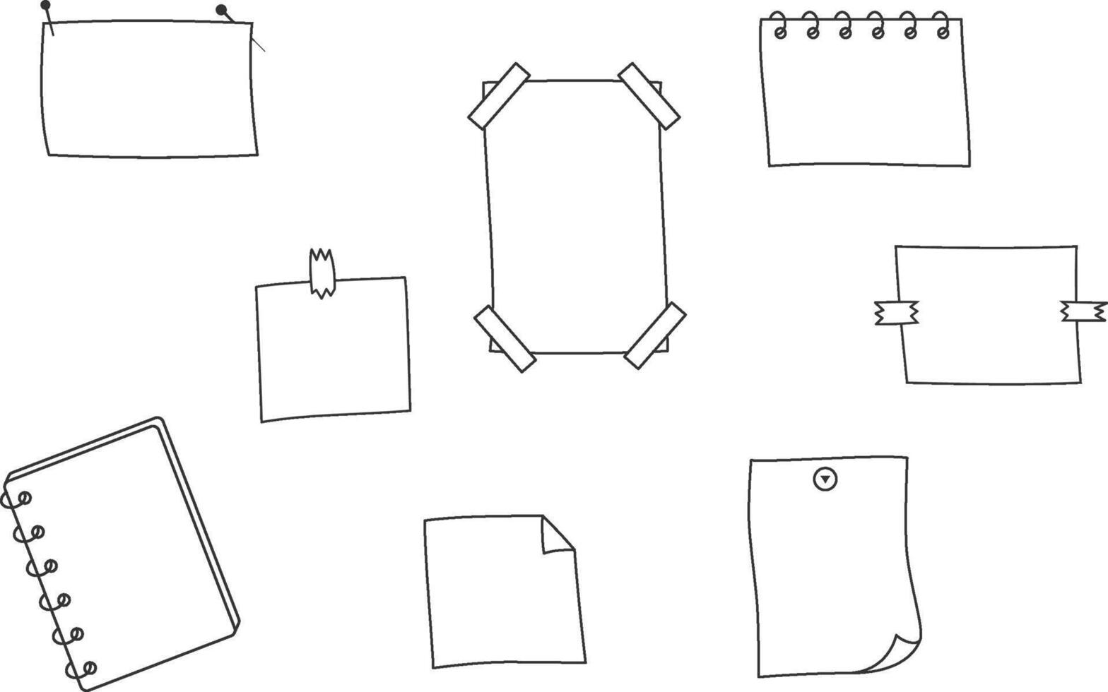 modificabile appiccicoso Appunti su parete icona impostare, promemoria, attività commerciale simbolo. mano disegnato stile promemoria carta fogli, promemoria, per fare elenco, appiccicoso nastro, taccuino. piatto e colorato stile icona per ragnatela design. vettore