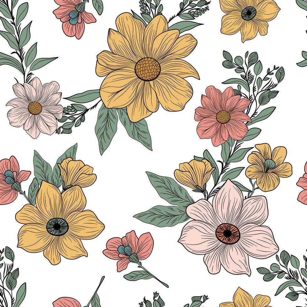 astratto multicolore fioritura fiori motivo preparativi con medio tono, tutti al di sopra di vettore design con sfondo illustrazione digitale Immagine per involucro carta o tessile stampa