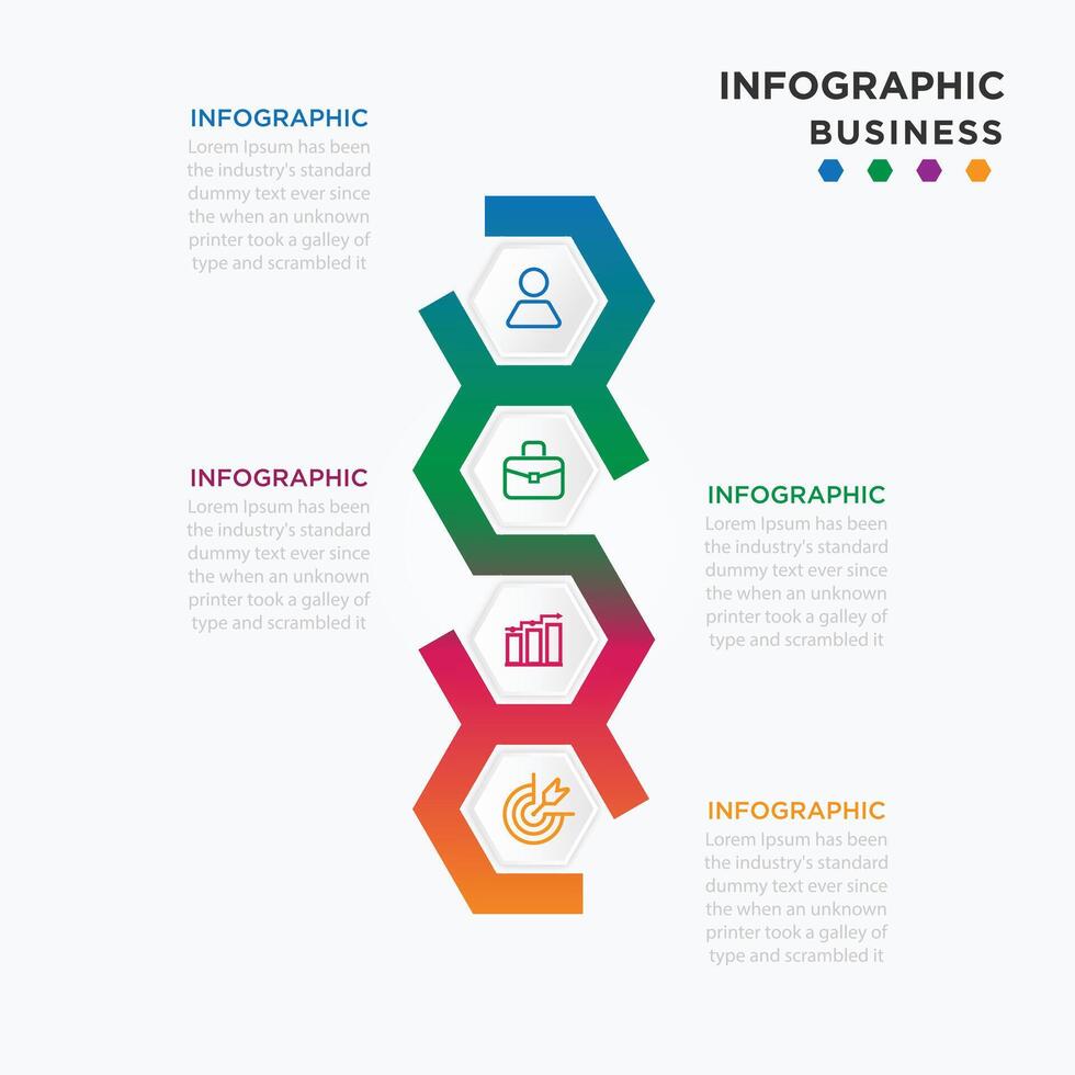 Infografica design presentazione attività commerciale modello con icona 4 fare un passo. vettore