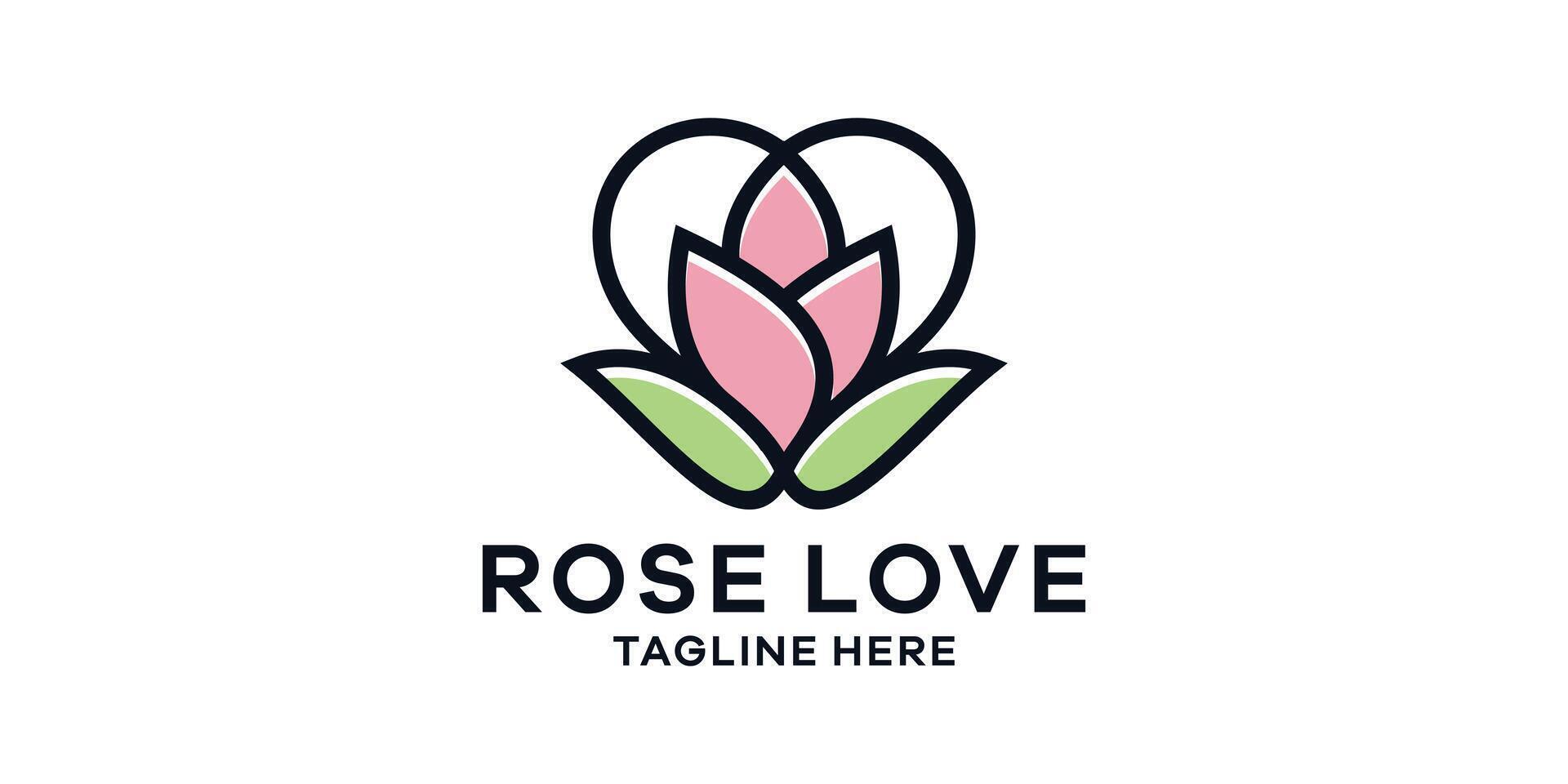 logo design combinazione di rosa con amore, minimalista linea logo design. vettore