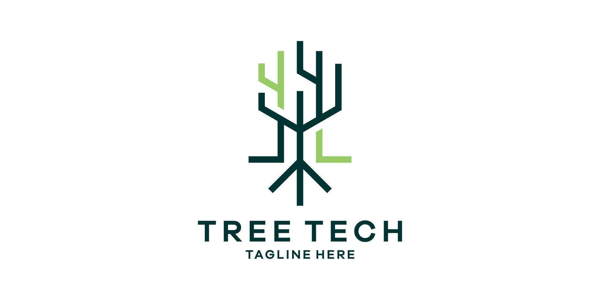 logo design combinazione esagono con albero, albero Tech logo design modello simbolo idea. vettore