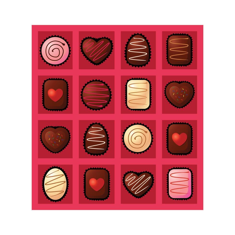 San Valentino vettore icona risorsa di cioccolato caramella nel vario forma e gusto nel scatola amore forma con nastro temi gratuito modificabile per design