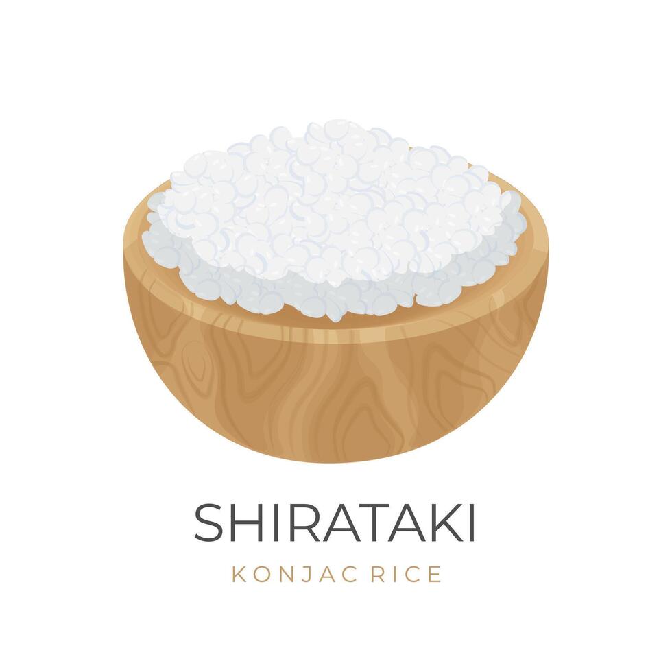 vettore illustrazione logo shirataki riso konjac riso su un' di legno ciotola