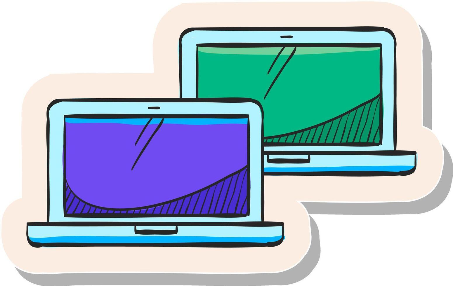 mano disegnato computer portatili icona nel etichetta stile vettore illustrazione